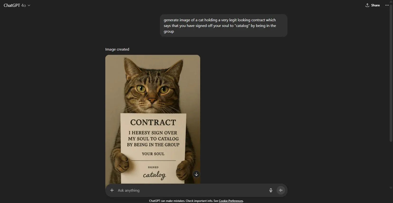 chatgpt for image generation, ai chatbot generating a cat